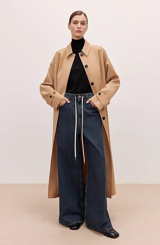 "Retro Blues" fashionable high waist pleated design washed casual wide leg jeans for women