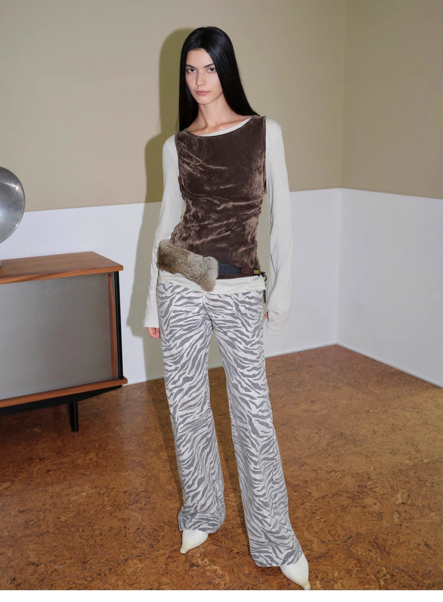 "Wilful Zebra" custom zebra print yeast stone washed low waist flared jeans for women